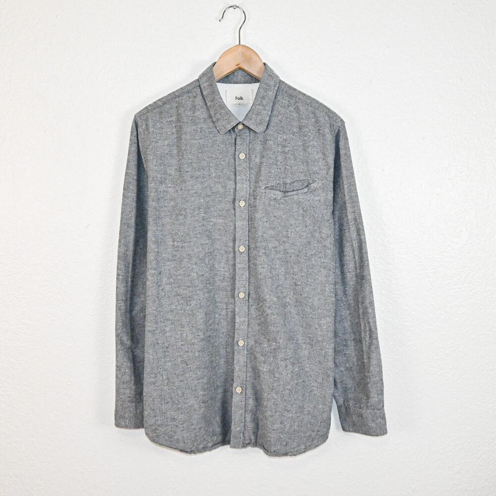 FOLK Clothin Men's Gray Chambray Button Down Shirt 100% Cotton size 4